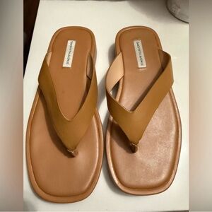 Saks Fifth Avenue Tan Leather Thong Sandals
